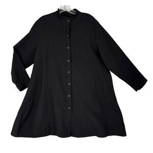 Mordenmiss Minimalist Swing Dress XL Womens Black Button Front Lagenlook